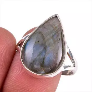 Ювелирное кольцо из чистого серебра 925 пробы с натуральным лабрадоритом, размер 10 u6J63