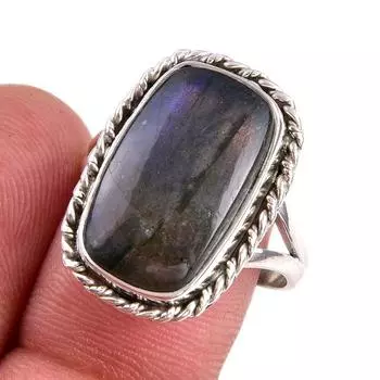 Ювелирное кольцо из чистого серебра 925 пробы с натуральным лабрадоритом, размер 7 d8l25