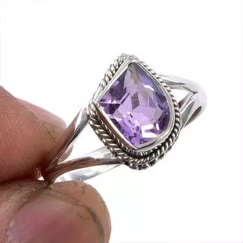 Ювелирное кольцо из чистого серебра 925 пробы с натуральным розовым аметистом S.9 J9W32