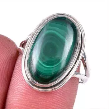 Ювелирное кольцо из чистого серебра 925 пробы с натуральным малахитом, размер 8 s8t17