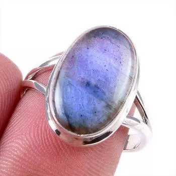Ювелирное кольцо из чистого серебра 925 пробы с натуральным лабрадоритом, размер 8 L0H57