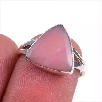 Ювелирное кольцо из чистого серебра 925 пробы с натуральным розовым опалом, размер 6 J5v47