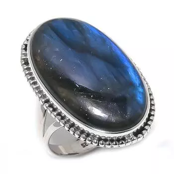 Ювелирное кольцо из чистого серебра 925 пробы с натуральным лабрадоритом, размер 9 c0V56