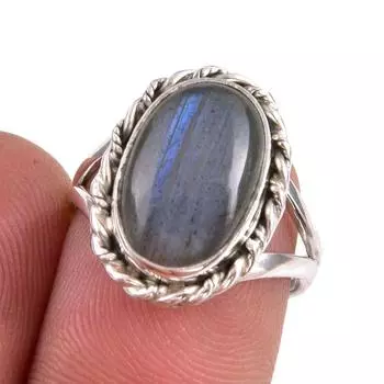 Ювелирное кольцо из чистого серебра 925 пробы с натуральным лабрадоритом, размер 6 G3l94