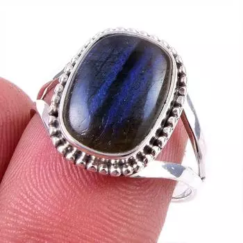 Ювелирное кольцо из чистого серебра 925 пробы с натуральным лабрадоритом, размер 8 H5Z04