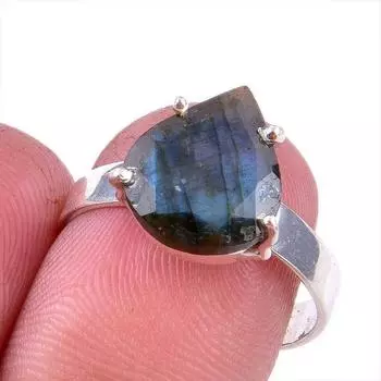 Ювелирное кольцо из чистого серебра 925 пробы с натуральным лабрадоритом, размер 8 y6u93
