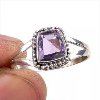 Ювелирное кольцо из чистого серебра 925 пробы с натуральным розовым аметистом S.8 K5r10