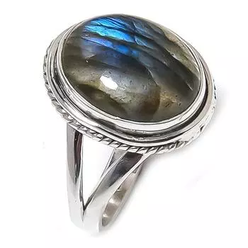 Ювелирное кольцо из чистого серебра 925 пробы с натуральным лабрадоритом, размер 7 D8N13