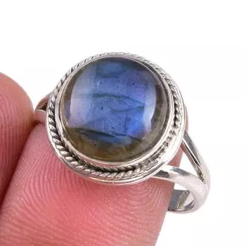 Ювелирное кольцо из чистого серебра 925 пробы с натуральным лабрадоритом, размер 9 K6V35