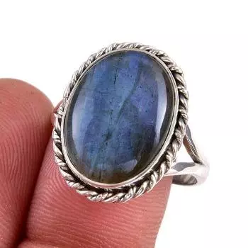 Ювелирное кольцо из чистого серебра 925 пробы с натуральным лабрадоритом, размер 10 Y2C87