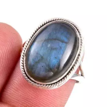 Ювелирное кольцо из чистого серебра 925 пробы с натуральным лабрадоритом, размер 7 s9z07