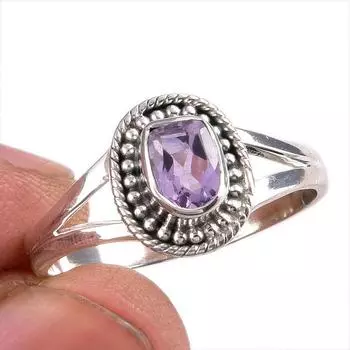 Ювелирное кольцо из чистого серебра 925 пробы с натуральным розовым аметистом ручной работы S.9.5 w3o62