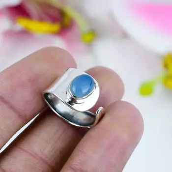 Ювелирное кольцо из чистого серебра 925 пробы с натуральным драгоценным камнем халцедоном, размер 9 C9i20