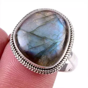 Ювелирное кольцо из чистого серебра 925 пробы с натуральным лабрадоритом, размер 9 n8z09