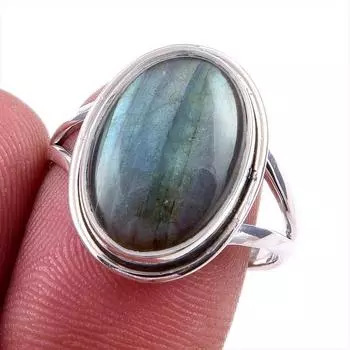 Ювелирное кольцо из чистого серебра 925 пробы с натуральным лабрадоритом, размер 9 c0B40