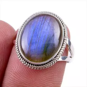 Ювелирное кольцо из чистого серебра 925 пробы с натуральным лабрадоритом, размер 6 p6T79