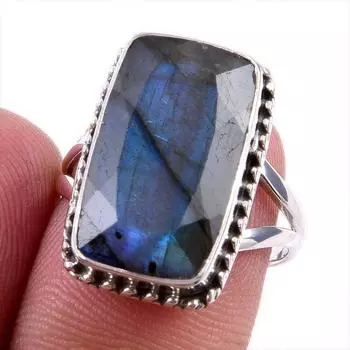 Ювелирное кольцо из чистого серебра 925 пробы с натуральным лабрадоритом, размер 7 Y8N12