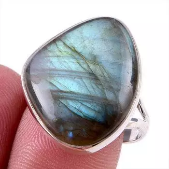 Ювелирное кольцо из чистого серебра 925 пробы с натуральным лабрадоритом, размер 9 F6p71