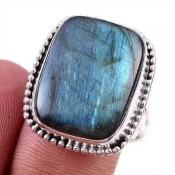Ювелирное кольцо из чистого серебра 925 пробы с натуральным лабрадоритом, размер 9 K3k34
