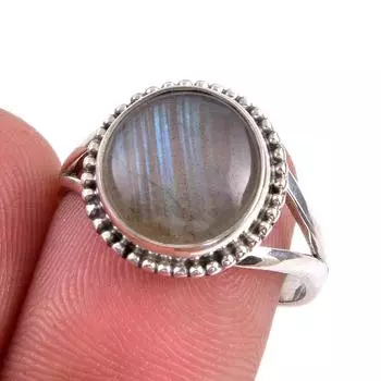 Ювелирное кольцо из чистого серебра 925 пробы с натуральным лабрадоритом, размер 8 v8g66