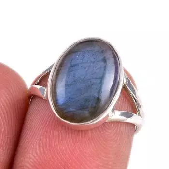 Ювелирное кольцо из чистого серебра 925 пробы с натуральным лабрадоритом, размер 6 Q8v75