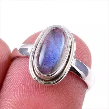 Ювелирное кольцо из чистого серебра 925 пробы с натуральным лабрадоритом, размер 6 O6j04