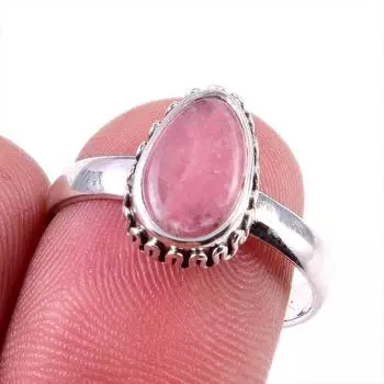 Ювелирное кольцо из чистого серебра 925 пробы с натуральным родохрозитом S.8 c5M35