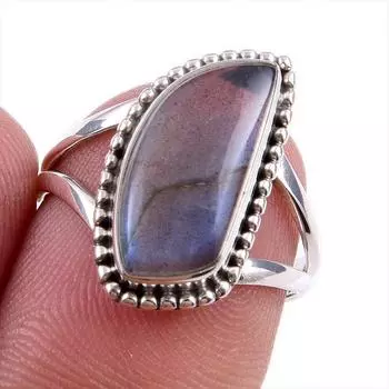 Ювелирное кольцо из чистого серебра 925 пробы с натуральным лабрадоритом, размер 7 E4V53