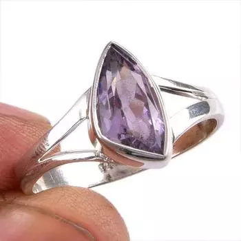 Ювелирное кольцо из чистого серебра 925 пробы с натуральным розовым аметистом ручной работы S.9.5 j5u30