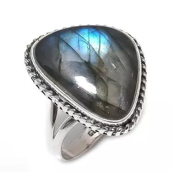 Ювелирное кольцо из чистого серебра 925 пробы с натуральным лабрадоритом, размер 9 o6J19