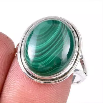Ювелирное кольцо из чистого серебра 925 пробы с натуральным малахитом, размер 9 T4d33