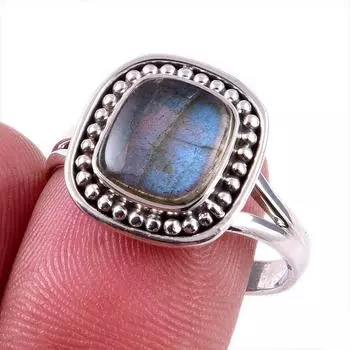 Ювелирное кольцо из чистого серебра 925 пробы с натуральным лабрадоритом, размер 9 k4n97