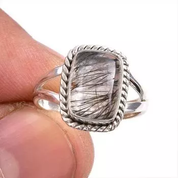 Ювелирное кольцо из чистого серебра 925 пробы с натуральным черным рутилом S.5.5 P6N83