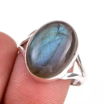 Ювелирное кольцо из чистого серебра 925 пробы с натуральным лабрадоритом, размер 10 g3m34