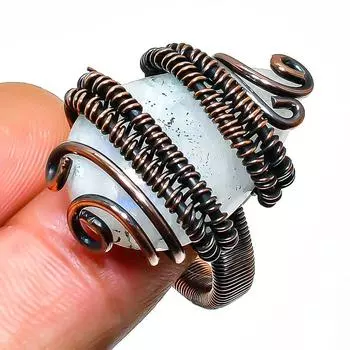 Ювелирное кольцо из медной проволоки ручной работы с радужным лунным камнем, размер 11