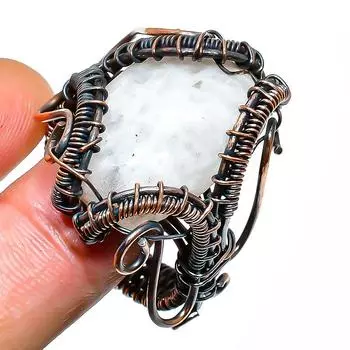 Ювелирное кольцо из медной проволоки ручной работы с радужным лунным камнем, размер 11