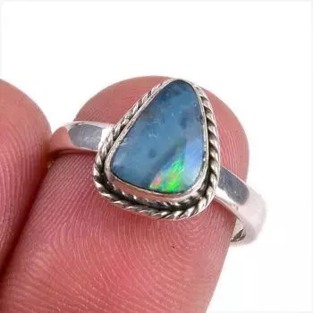 Ювелирное кольцо из натурального австралийского опала из стерлингового серебра 925 пробы S.7 t6M15