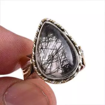 Ювелирное кольцо из натурального черного рутила, двухцветное ювелирное кольцо из стерлингового серебра 925 пробы S.7 Q5F86