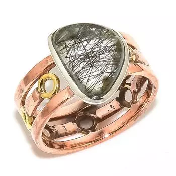 Ювелирное кольцо из натурального черного рутила, двухцветное твердое серебро 925 пробы S.10.5 z1P55