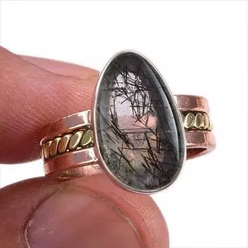 Ювелирное кольцо из натурального черного рутила, двухцветное ювелирное кольцо из стерлингового серебра 925 пробы S.7 I8S91