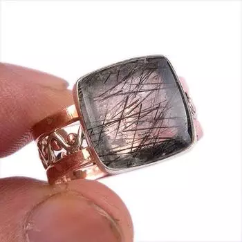 Ювелирное кольцо из натурального черного рутила, двухцветное ювелирное кольцо из стерлингового серебра 925 пробы S.9 a4T47