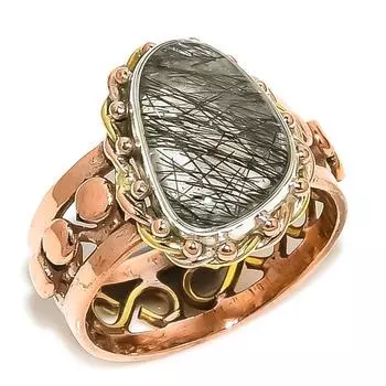 Ювелирное кольцо из натурального черного рутила, двухцветное ювелирное кольцо из стерлингового серебра 925 пробы S.9 V6M26