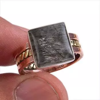 Ювелирное кольцо из натурального черного рутила, двухцветное ювелирное кольцо из стерлингового серебра 925 пробы S.7 L6L13