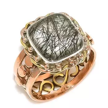 Ювелирное кольцо из натурального черного рутила, двухцветное ювелирное кольцо из стерлингового серебра 925 пробы S.8 J7V01