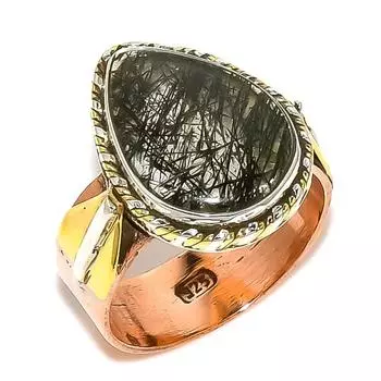 Ювелирное кольцо из натурального черного рутила, двухцветное ювелирное кольцо из стерлингового серебра 925 пробы S.8 z6L46