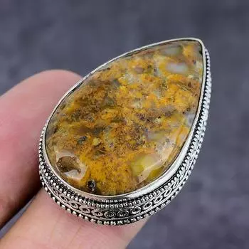 Ювелирное кольцо из натурального ископаемого коралла ручной работы из стерлингового серебра 925 пробы S.8 j7M56