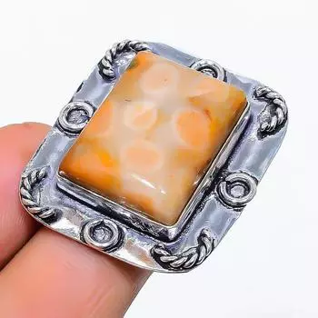 Ювелирное кольцо из натурального ископаемого коралла из стерлингового серебра 925 пробы, размер 8 Q8r81