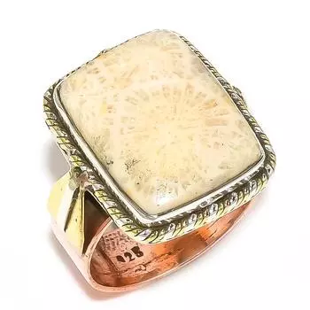 Ювелирное кольцо из натурального ископаемого коралла, двухцветное ювелирное кольцо из стерлингового серебра 925 пробы S.8 t8Z67