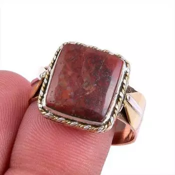 Ювелирное кольцо из натурального красного камня яшмы, двухцветное ювелирное кольцо из стерлингового серебра 925 пробы S.10 O5Y06