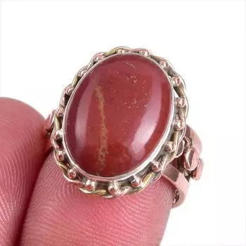 Ювелирное кольцо из натурального красного камня яшмы, двухцветное ювелирное кольцо из стерлингового серебра 925 пробы S.6.5 R4J46